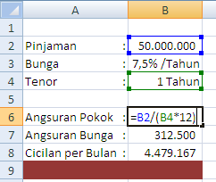 Rumus bunga Flat di Excel